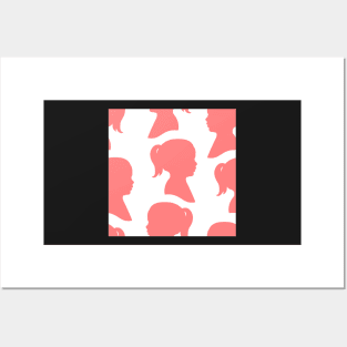 Girl Silhouette - Pink on White Background Posters and Art